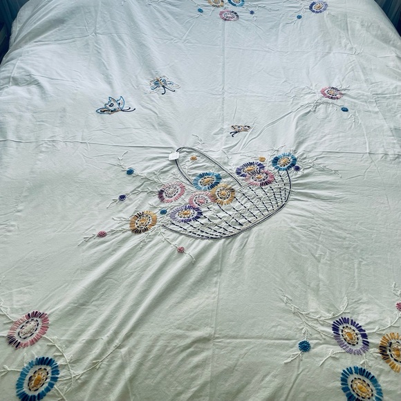 Vintage Hand Embroidered Handmade Fringe Summer Bedspread Quilts Sheet Linens - Picture 2 of 16